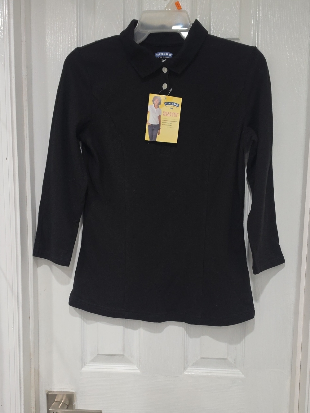 Riders by Lee Black 3/4 Sleeve Button-Down Polo